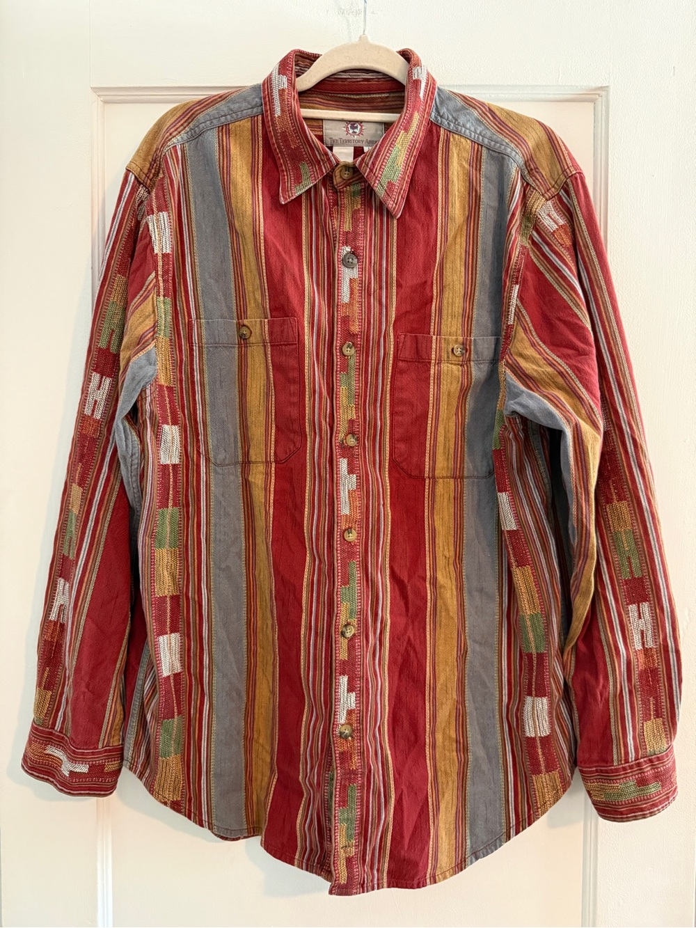 Vintage Territory Ahead Retro Southwest Aztec Western Shirt Red Large